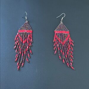 Elegant Red Beaded Earrings